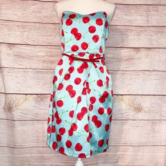 Teeze Me Blue and Red Cherry Strapless Dress Size 9 - Picture 1 of 12